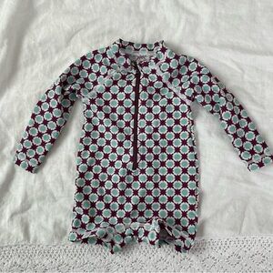 Tea Collection 6 to 12 mo rash guard one piece geometric print long sleeve blue